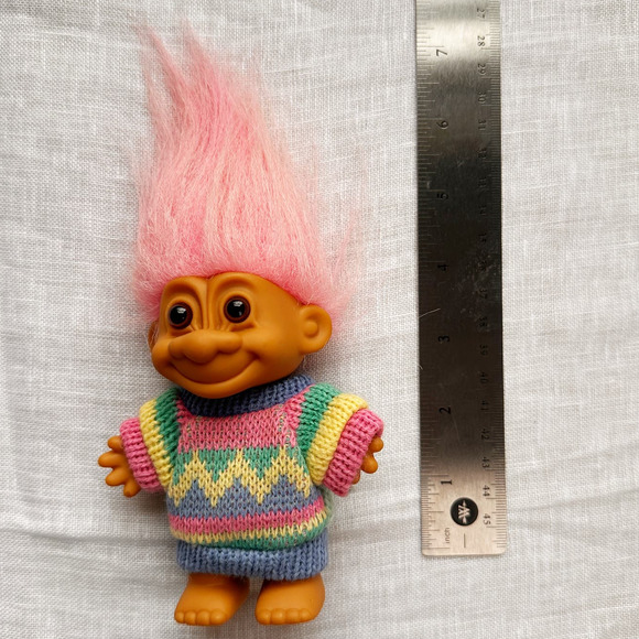 Troll Doll with Pink Hair and Colorful Sweater - Picture 3 of 3